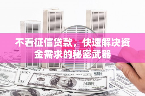 太仓不看征信贷款，快速解决资金需求的秘密武器